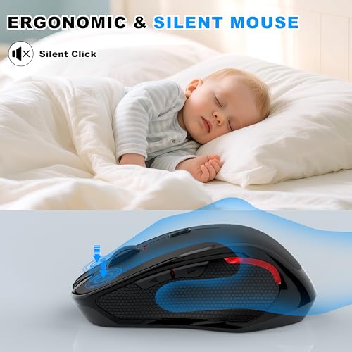 Ergonomische Maus Kabellos für Laptop/PC/MacBook/iPad, 2.4GHz & Bluetooth Büro Stumme Funkmaus, 1600 DPI Optical Tracking Für Links und Rechtshänder (Schwarz, Silent Kabellose Maus) Bild 7