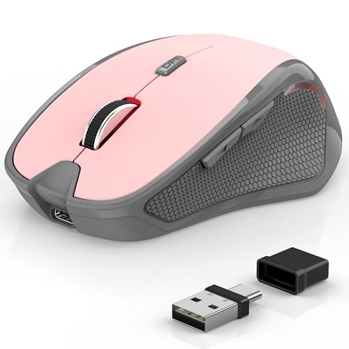 Ergonomische Maus Kabellos für Laptop/PC/MacBook/iPad, 2.4GHz & Bluetooth Büro Stumme Funkmaus, 1600 DPI Optical Tracking Für Links und Rechtshänder (Hellrosa, Silent Kabellose Maus) Bild 1