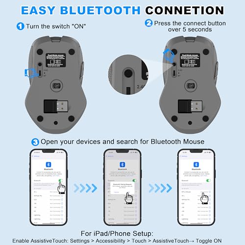 Ergonomische Maus Kabellos für Laptop/PC/MacBook/iPad, 2.4GHz & Bluetooth Büro Stumme Funkmaus, 1600 DPI Optical Tracking Für Links und Rechtshänder (Hellrosa, Silent Kabellose Maus) Bild 3