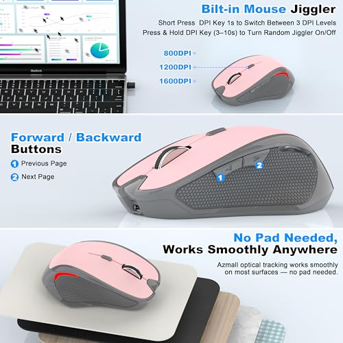 Ergonomische Maus Kabellos für Laptop/PC/MacBook/iPad, 2.4GHz & Bluetooth Büro Stumme Funkmaus, 1600 DPI Optical Tracking Für Links und Rechtshänder (Hellrosa, Silent Kabellose Maus) Bild 5