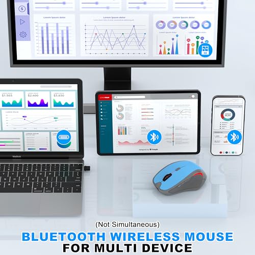 Ergonomische Maus Kabellos für Laptop/PC/MacBook/iPad, 2.4GHz & Bluetooth Büro Stumme Funkmaus, 1600 DPI Optical Tracking Für Links und Rechtshänder (Himmelblau, Silent Kabellose Maus) Bild 2
