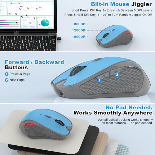 Ergonomische Maus Kabellos für Laptop/PC/MacBook/iPad, 2.4GHz & Bluetooth Büro Stumme Funkmaus, 1600 DPI Optical Tracking Für Links und Rechtshänder (Himmelblau, Silent Kabellose Maus) Bild 5