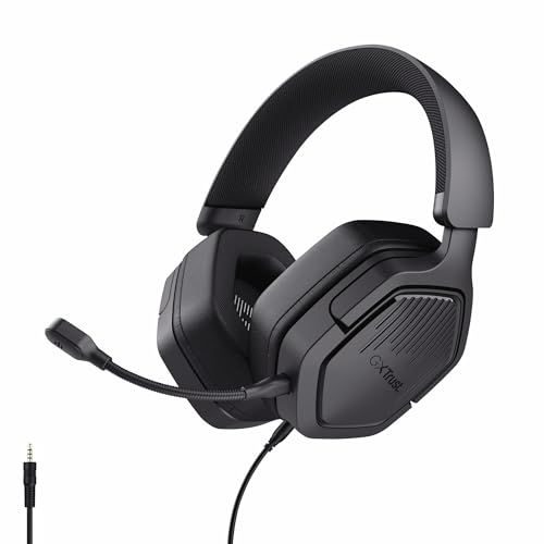 GXTrust 1492 Ravox Gaming Headset mit Mikrofon für PS5 PS4 Switch PC Xbox Mobile, 3.5mm Stecker, 50mm Treiber, Gepolsterter Kopfbügel, Over-Ear Kopfhörer mit Kabel, Schwarz Bild 1