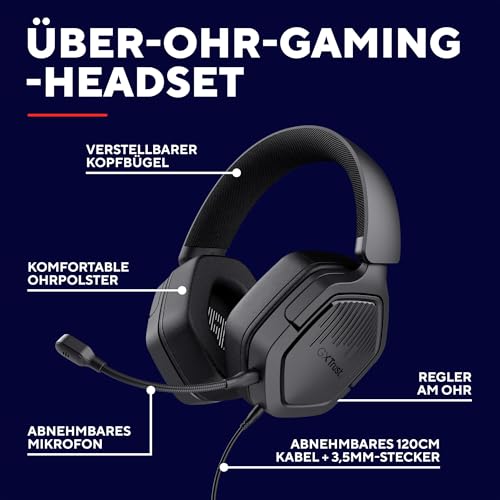 GXTrust 1492 Ravox Gaming Headset mit Mikrofon für PS5 PS4 Switch PC Xbox Mobile, 3.5mm Stecker, 50mm Treiber, Gepolsterter Kopfbügel, Over-Ear Kopfhörer mit Kabel, Schwarz Bild 2