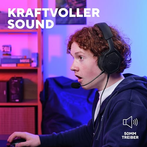 GXTrust 1492 Ravox Gaming Headset mit Mikrofon für PS5 PS4 Switch PC Xbox Mobile, 3.5mm Stecker, 50mm Treiber, Gepolsterter Kopfbügel, Over-Ear Kopfhörer mit Kabel, Schwarz Bild 3