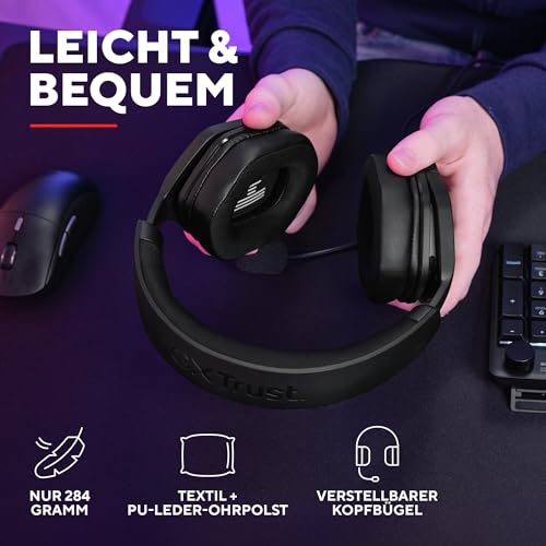 GXTrust 1492 Ravox Gaming Headset mit Mikrofon für PS5 PS4 Switch PC Xbox Mobile, 3.5mm Stecker, 50mm Treiber, Gepolsterter Kopfbügel, Over-Ear Kopfhörer mit Kabel, Schwarz Bild 5