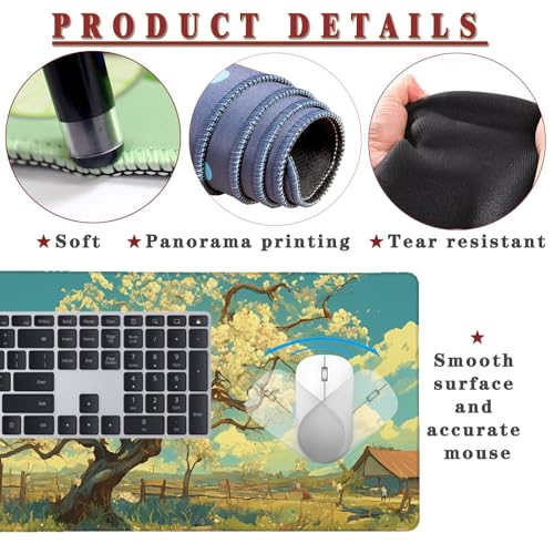 Mauspad XXL 1400x800x4mm Wasserdicht Schreibtischunterlage rutschfeste Speed Gaming Mousepad Tree (4) Groß Desk Mouse Mat Maus Pad, Schreibtisch Unterlage Deko für PC, MacBook, Laptop, Home Office Bild 4