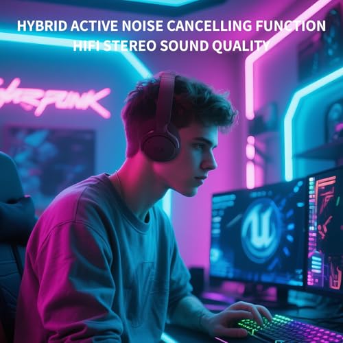 Redragon H610 kabelloses Gaming-Headset für PS5, PS4, PC, Mac, NS – BT 5.3 mit ANC-Geräuschunterdrückung, 50 Stunden Akkulaufzeit, leicht, Over-Ear-Kopfhörer mit integriertem Mikrofon Bild 3