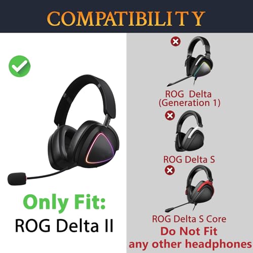 SOULWIT Ersatz Ohrpolster für ASUS ROG Delta II Wireless Gaming Headset, Ersatzpolster Polster mit weichem Protein Leder, Hochdichter Schaumstoff - Schwarz Bild 2