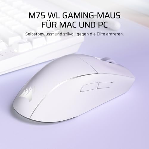 Corsair M75 Wireless RGB Leichte Beidhändig Nutzbare FPS-Gaming-Maus – 26.000 DPI, Austauschbare Seitentasten, 105-Stunden-Akku – Mac, iPad, PC – Frostweiß Bild 2
