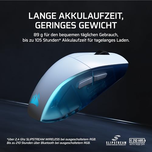 Corsair M75 Wireless RGB Leichte Beidhändig Nutzbare FPS-Gaming-Maus – 26.000 DPI, Austauschbare Seitentasten, 105-Stunden-Akku – Mac, iPad, PC – Frostweiß Bild 6
