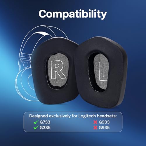 Ersatz Ohrpolster für Logitech G733 / G335 Lightspeed Wireless Gaming Kopfhörer von MMOBIEL - Mesh Gewebe Kopfhörer Ohrpolster – Ersatzpolster – Schwarz (Schwarz, Kühlgel) Bild 2