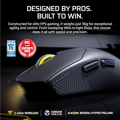 Corsair Sabre v2 PRO Ultraleichte FPS Wireless Gamingmaus - 33.000 DPI, 36g schwer, Hyper-Polling 8000Hz, mechanische Schalter, kabellose Batterielebensdauer bis zu 70 Stunden Bild 2