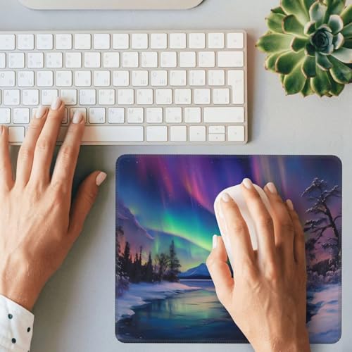 Mauspad Polarlicht kleines Mousepad 180 x 220 mm mit Rutschfester Gummiunterseite, wasserdichtes Mauspad, Gaming Mauspad für Damen, Herren, kabellose Maus Laptops, Zuhause, Büro, Reisen g-407 Bild 7