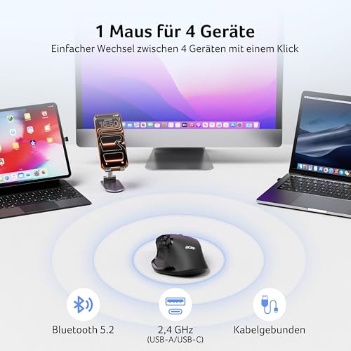 Acer Maus Kabellos Tri-Mode, Bluetooth Maus 4000 DPI für 4 Geräte (2,4 G+BT 5.2+Kabel), Ergonomische Wiederaufladbare Maus mit OLED-Bildschirm, 5 Programmierbare Tasten für PC, Desktop und MacBook Bild 2