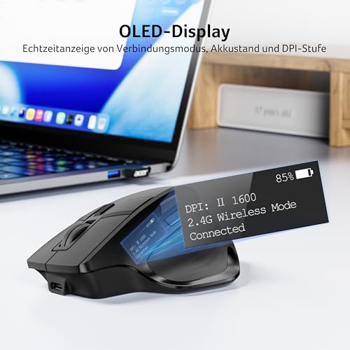 Acer Maus Kabellos Tri-Mode, Bluetooth Maus 4000 DPI für 4 Geräte (2,4 G+BT 5.2+Kabel), Ergonomische Wiederaufladbare Maus mit OLED-Bildschirm, 5 Programmierbare Tasten für PC, Desktop und MacBook Bild 3