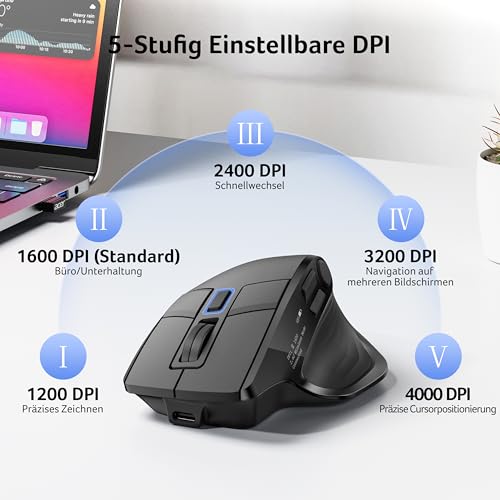 Acer Maus Kabellos Tri-Mode, Bluetooth Maus 4000 DPI für 4 Geräte (2,4 G+BT 5.2+Kabel), Ergonomische Wiederaufladbare Maus mit OLED-Bildschirm, 5 Programmierbare Tasten für PC, Desktop und MacBook Bild 4
