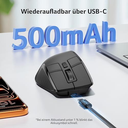 Acer Maus Kabellos Tri-Mode, Bluetooth Maus 4000 DPI für 4 Geräte (2,4 G+BT 5.2+Kabel), Ergonomische Wiederaufladbare Maus mit OLED-Bildschirm, 5 Programmierbare Tasten für PC, Desktop und MacBook Bild 6