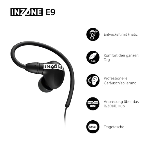 Sony INZONE E9 In-Ear-Gaming-Kopfhörer - entwickelt mit Fnatic, Sound-Isolierung, Einstellbarer EQ, USB-C Audio-Box, PC-Streaming - Schwarz Bild 2