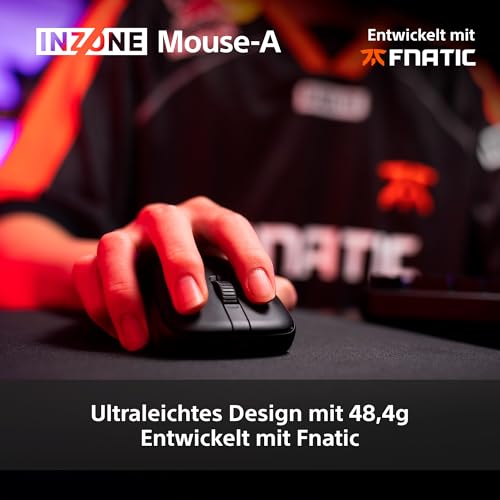 Sony INZONE Mouse-A Kabellose Gaming-Maus - Ultraleicht 48,4g, 8000Hz Polling, 30K DPI PixArt Sensor, Optische Schalter, 90 Std. Akkulaufzeit, USB-C, Fnatic Co-Designed - PC FPS Esports - Schwarz Bild 3