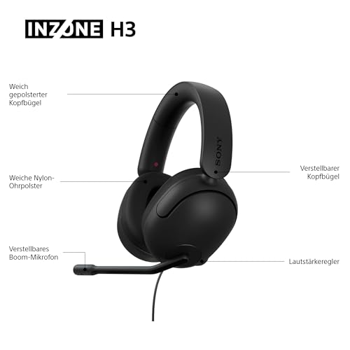 Sony INZONE H3 Kabelgebundenes Gaming-Headset – PC/PS5, 360 Spatial Sound für Gaming, leichtes Design (299g), Mikrofon per klick stummschalten, USB-Audiobox für EQ-Einstellungen – Schwarz Bild 6