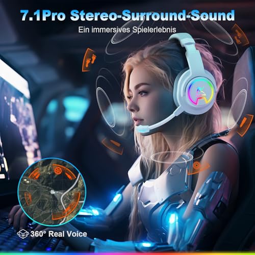 Krysenix PG3 Gaming Headset Wireless für PS4, PS5, PC, Mac, Switch, 48H 2.4GHz Gaming Headset mit Noise Cancelling Mikrofon, Kabelloses Bluetooth Headset mit LED-Lichtern, Surround Sound Bild 2