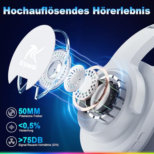Krysenix PG3 Gaming Headset Wireless für PS4, PS5, PC, Mac, Switch, 48H 2.4GHz Gaming Headset mit Noise Cancelling Mikrofon, Kabelloses Bluetooth Headset mit LED-Lichtern, Surround Sound Bild 3