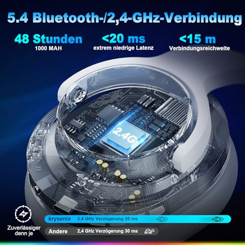 Krysenix PG3 Gaming Headset Wireless für PS4, PS5, PC, Mac, Switch, 48H 2.4GHz Gaming Headset mit Noise Cancelling Mikrofon, Kabelloses Bluetooth Headset mit LED-Lichtern, Surround Sound Bild 4