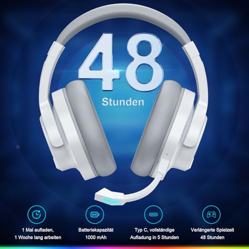 Krysenix PG3 Gaming Headset Wireless für PS4, PS5, PC, Mac, Switch, 48H 2.4GHz Gaming Headset mit Noise Cancelling Mikrofon, Kabelloses Bluetooth Headset mit LED-Lichtern, Surround Sound Bild 5