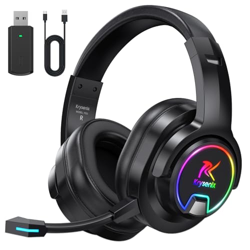Krysenix PG3 Gaming Headset Wireless für PS4, PS5, PC, Mac, Switch, 48H 2.4GHz Gaming Headset mit Noise Cancelling Mikrofon, Kabelloses Bluetooth Headset mit LED-Lichtern, Surround Sound Bild 1