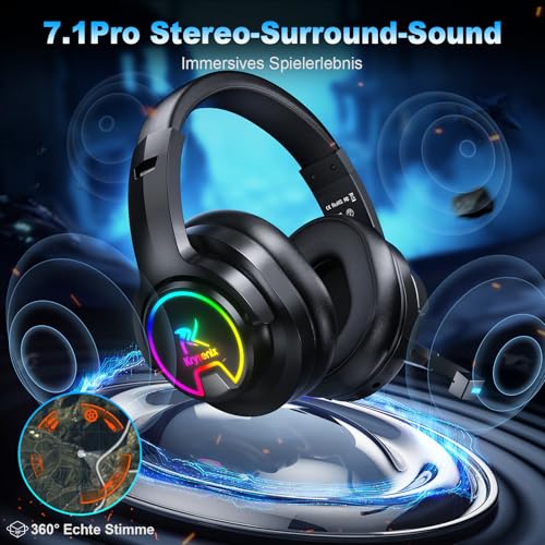 Krysenix PG3 Gaming Headset Wireless für PS4, PS5, PC, Mac, Switch, 48H 2.4GHz Gaming Headset mit Noise Cancelling Mikrofon, Kabelloses Bluetooth Headset mit LED-Lichtern, Surround Sound Bild 7