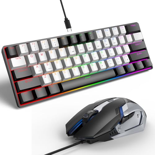 Tragbare 60 % mechanische Gaming-Tastatur, RGB-Hintergrundbeleuchtung, 61 Tasten, ultrakompakte Spiel-Tastatur mit Maus, Mini-Computertastatur mit rotem Schalter für Windows, Mac, Laptop, PC Bild 1