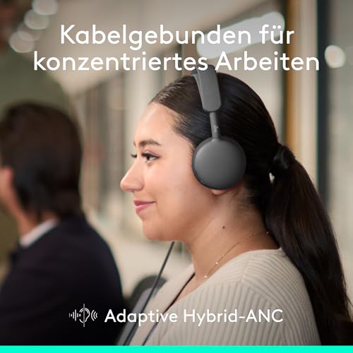 Logitech Zone Wireless 2 ES for Business – Kabelloses Headset mit Geräuschunterdrückung und Adaptive Hybrid ANC, Bluetooth, USB-C und USB-A, Zertifiziert für Microsoft Teams – Grafit Bild 3