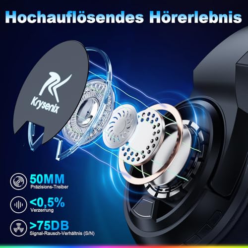Krysenix PG4 2.4GHz Gaming Headset Wireless für PS4, PS5, PC, Mac, Switch, 48H Gaming Headset mit Noise Cancelling Mikrofon, Kabelloses Bluetooth Headset mit LED-Lichtern, Surround Sound, Rußschwarz Bild 3