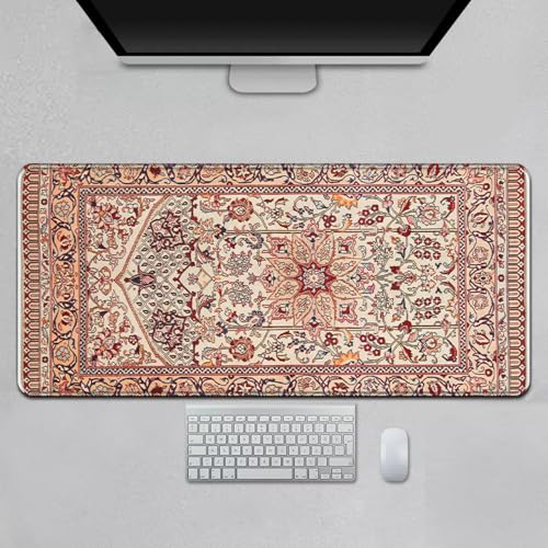 Surwin Gaming Mauspad Groß Multifunktionales Office Mousepad, Laptop Schreibunterlage, Mauspads mit Bohemian Stil, für Computerbüro, kabellose Maus (Orange-Beige,900x400mm) Bild 1