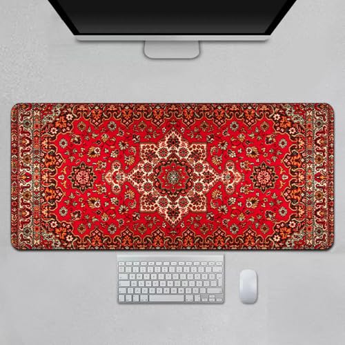 Surwin Gaming Mauspad Groß Multifunktionales Office Mousepad, Laptop Schreibunterlage, Mauspads mit Bohemian Stil, für Computerbüro, kabellose Maus (Rot,600x300mm) Bild 1