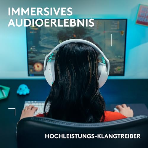 Logitech G G321 Lightspeed kabelloses Bluetooth-Gaming-Headset, dynamischer Komfort und Passform, 16-kHz-Schwingmikrofon, über 20 Std. Akkulaufzeit, PC, PS4, PS5, Nintendo Switch, Mobilgerät – Weiß Bild 6