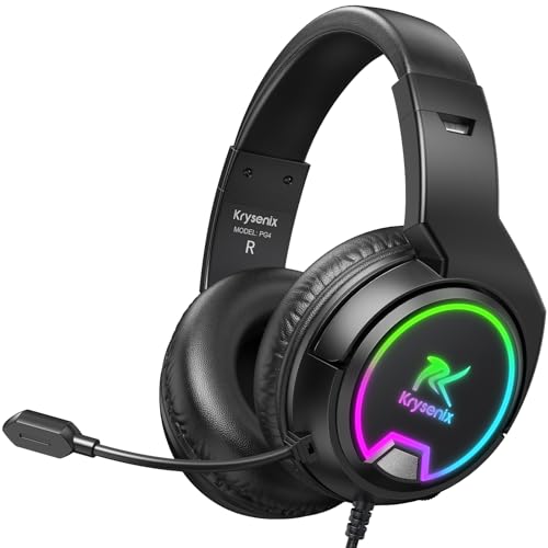 Krysenix PG4 Wired Gaming Headset für PS4, PS5, PC, Xbox, Switch, Gaming Kopfhörer mit Noise Cancelling Mikrofon, 3.5mm Klinke, Surround Sound, Headset mit LED Licht, Tintenschwarz Bild 1