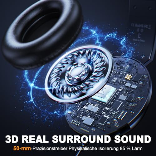 Krysenix PG4 Wired Gaming Headset für PS4, PS5, PC, Xbox, Switch, Gaming Kopfhörer mit Noise Cancelling Mikrofon, 3.5mm Klinke, Surround Sound, Headset mit LED Licht, Tintenschwarz Bild 3