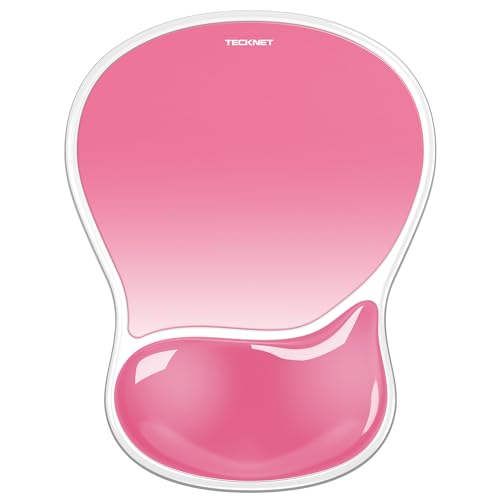 TECKNET Mauspad mit Gel-Handgelenkauflage, Ergonomische Tropfenförmige Vertiefung, Passt & Weich, Wasserdicht, Rutschfest, TPU-Gewebe, Glatte Mausgleitfähigkeit für Büro, Gaming und Zuhause-Dunkelrosa Bild 1