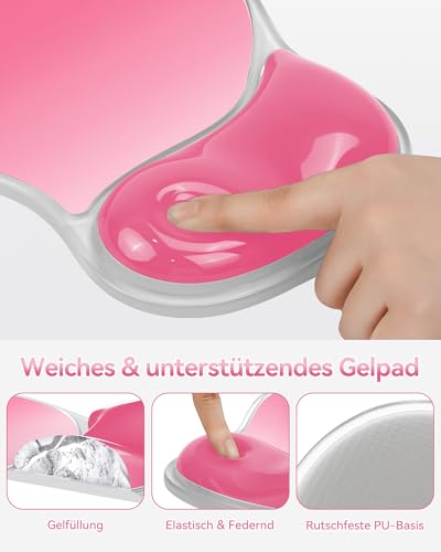 TECKNET Mauspad mit Gel-Handgelenkauflage, Ergonomische Tropfenförmige Vertiefung, Passt & Weich, Wasserdicht, Rutschfest, TPU-Gewebe, Glatte Mausgleitfähigkeit für Büro, Gaming und Zuhause-Dunkelrosa Bild 3