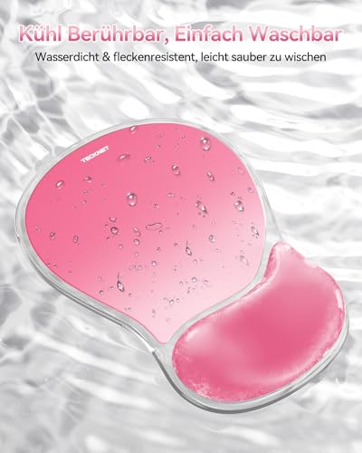 TECKNET Mauspad mit Gel-Handgelenkauflage, Ergonomische Tropfenförmige Vertiefung, Passt & Weich, Wasserdicht, Rutschfest, TPU-Gewebe, Glatte Mausgleitfähigkeit für Büro, Gaming und Zuhause-Dunkelrosa Bild 5
