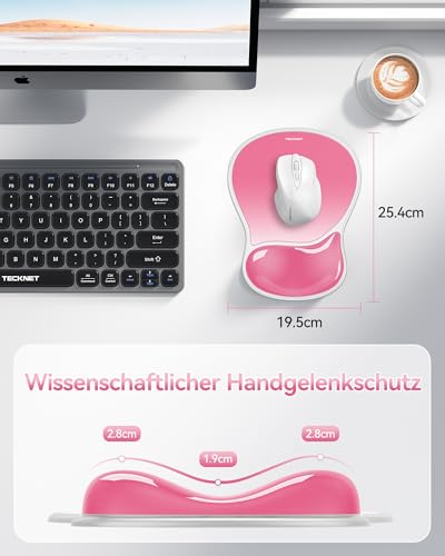 TECKNET Mauspad mit Gel-Handgelenkauflage, Ergonomische Tropfenförmige Vertiefung, Passt & Weich, Wasserdicht, Rutschfest, TPU-Gewebe, Glatte Mausgleitfähigkeit für Büro, Gaming und Zuhause-Dunkelrosa Bild 6