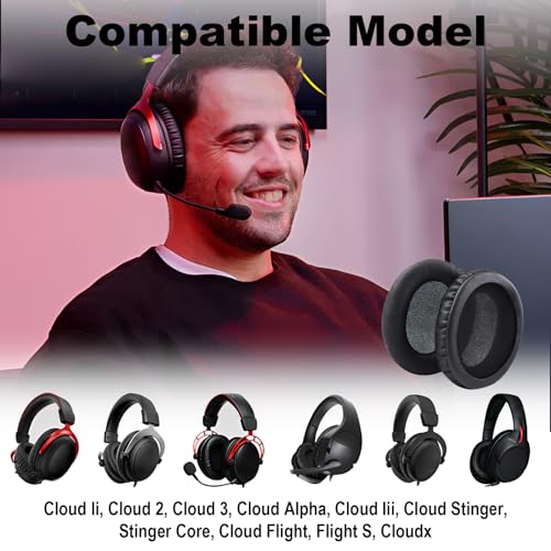 Ersatz Ohrpolster Kompatibel mit Kingston HyperX Cloud II/Cloud 2/Cloud III/Cloud 3/Stinger/Stinger Core/Cloud Flight/Flight S Kopfhörer, 2X Memory Schaumstoff Ohrpolster Bild 2