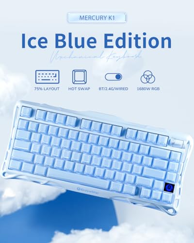 GravaStar Mercury K1 75% Gaming Tastatur, Mechanische Tastatur aus Aluminiumlegierung, Gasket Mount Hot-Swap, Lineare Schalter, RGB, Kabellos für Gaming, Büro & Geschenk - Eisblau Bild 3