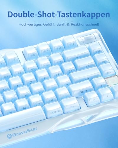 GravaStar Mercury K1 75% Gaming Tastatur, Mechanische Tastatur aus Aluminiumlegierung, Gasket Mount Hot-Swap, Lineare Schalter, RGB, Kabellos für Gaming, Büro & Geschenk - Eisblau Bild 5