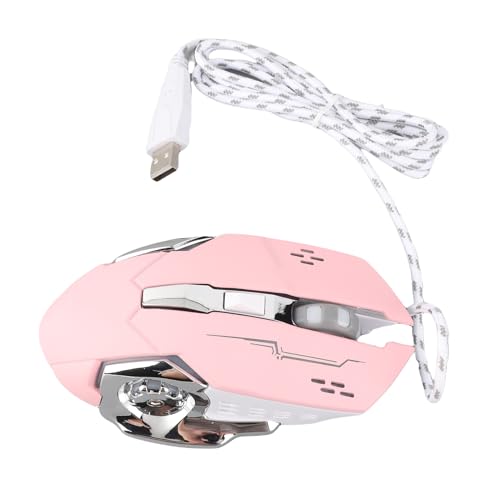 Denash USB Optische Computermaus mit 4 Farbbeleuchtungseffekten 6 Tasten und Breite Kompatibilität für 7 8 10, Silent Click Gaming Maus für Notebook (PINK) Bild 2
