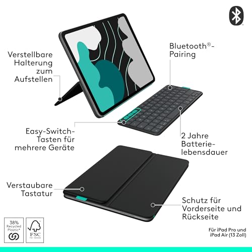 Logitech MX Anywhere 3S Compact Kabellose Maus Flip Folio, Tastatur-Case für iPad Pro 13 Zoll (M4) und iPad Air 13 Zoll (M2 und M3) (2024, 2025), DEU QWERTZ-Layout – Grafit Bild 7