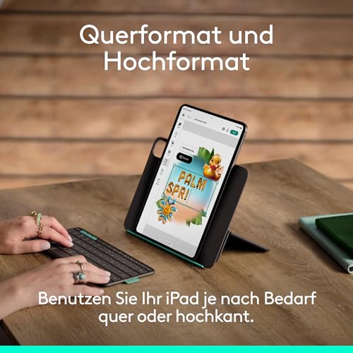 Logitech MX Anywhere 3S Compact Kabellose Maus + Flip Folio, Tastatur-Case für iPad Pro 11 Zoll (M4) und iPad Air 11 Zoll (M2 und M3) (5. Gen - 2024), DEU QWERTZ-Layout – Grafit Bild 4