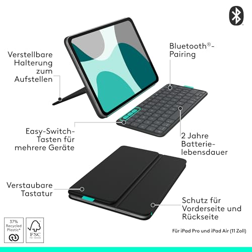 Logitech MX Anywhere 3S Compact Kabellose Maus + Flip Folio, Tastatur-Case für iPad Pro 11 Zoll (M4) und iPad Air 11 Zoll (M2 und M3) (5. Gen - 2024), DEU QWERTZ-Layout – Grafit Bild 7